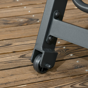 Bain de soleil transat inclinable 5 positions - tétière, 2 roulettes - alu. textilène gris