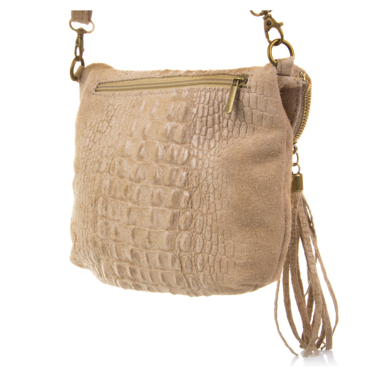 Cenerente Bolso bandolera Mujer.Piel auténtica Gamuza Grabado Cocodrilo