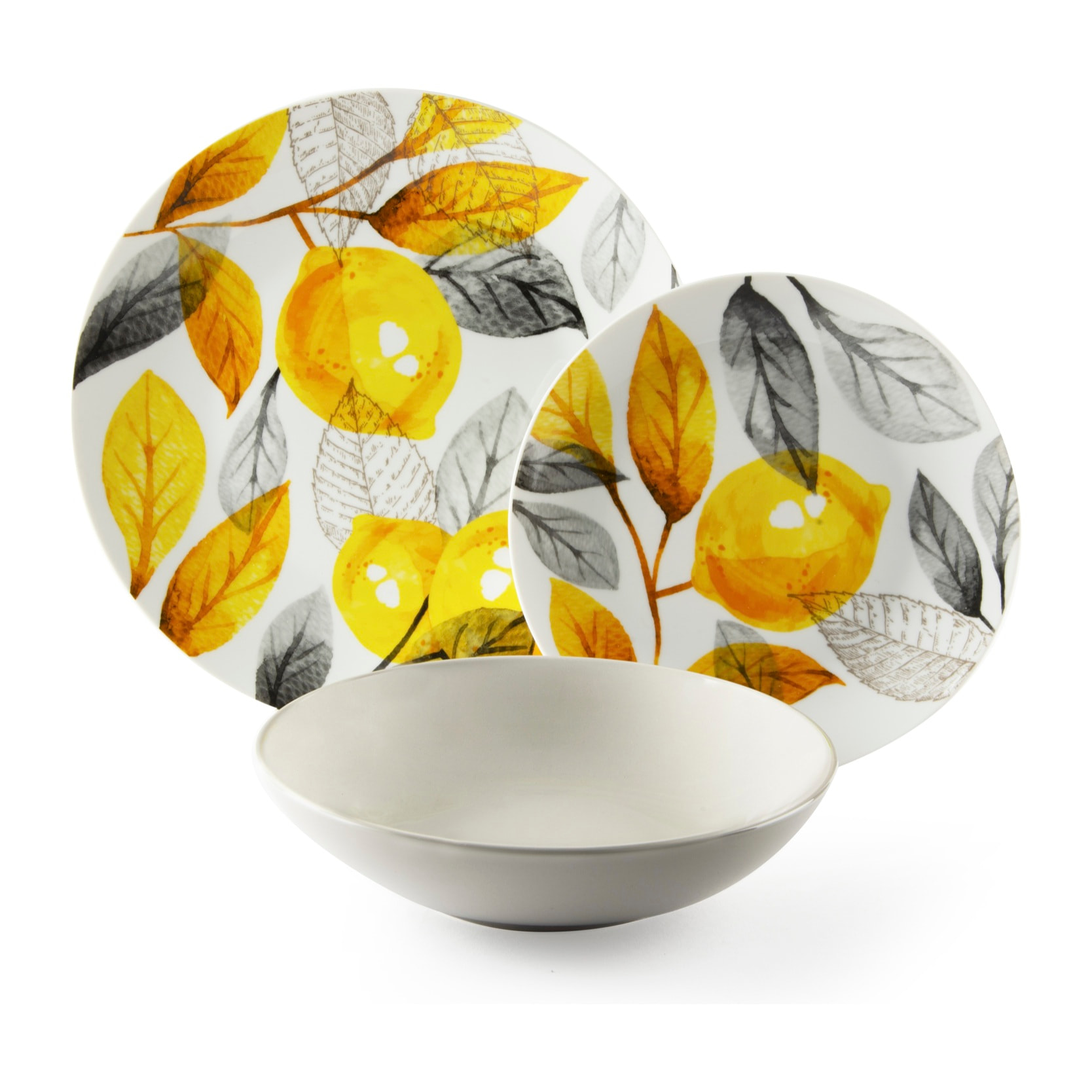 Service de table 18 pièces Excelsa – Lemon Grey, Porcelaine Jaune