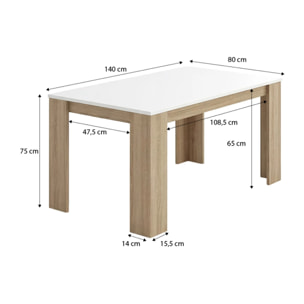 Mesa de comedor fija en roble canadian y blanco artik 140X80 cm Naya Roble Canadian - Blanco Artik (Blanco Mate)
