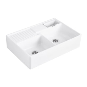 Evier timbre d'office Tradition 2 bacs 89,5 x 63 céramique vidage manuel blanc