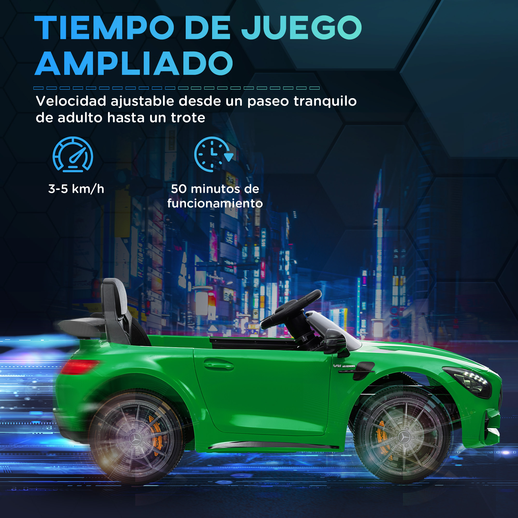 Coche Eléctrico para Niños de +3 Años Mercedes-Benz AMG GTR Carro Eléctrico Infantil con Batería 12V Mando a Distancia Faros Bocina Música y Pantalla Verde