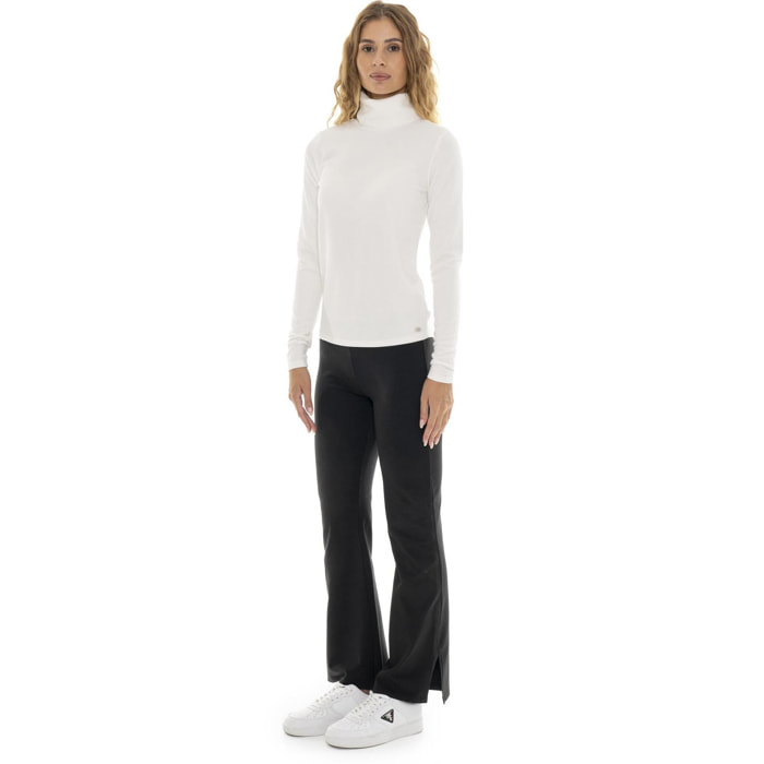 T-shirt da donna con collo a dolcevite a manica lunga in costina "Pearl"