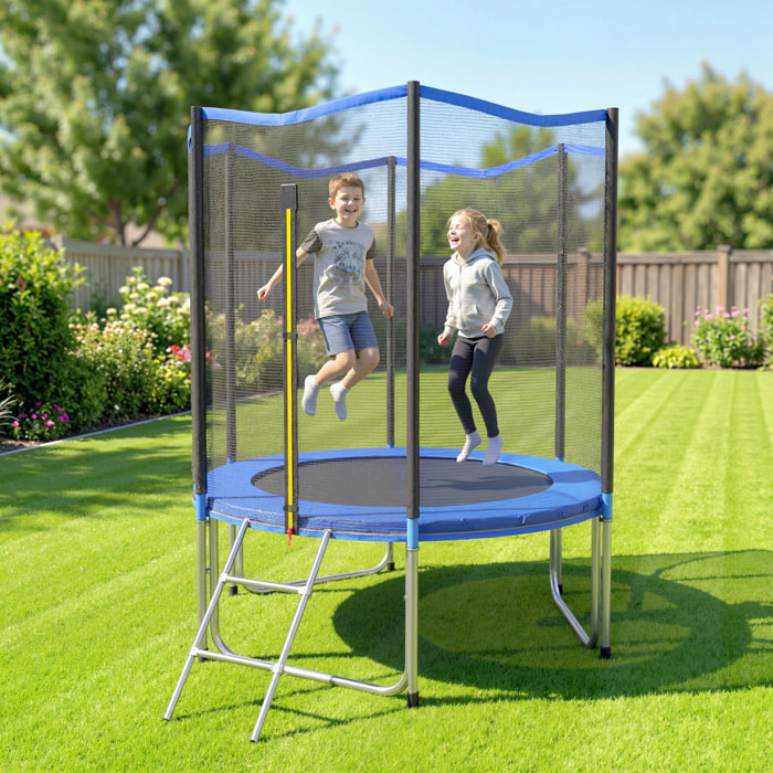 Cama Elástica para Niños Exterior Ø183 cm, Trampolín para Niños de +6 Años con Red de Seguridad, Escalera, Acolchado de Muelles y Marco de Acero Galvanizado, Carga 80 kg