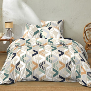 Parure Housse De Couette Malte Marine + 2 Taies D'oreillers