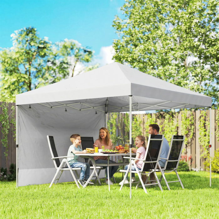 Carpa Plegable 3x3 m, Pop-up, con Pared Lateral, Cenador de Jardín con Protección UPF50+, Empuje Central, Altura Ajustable, Bolsa de Transporte, Gazebo para Camping, Exterior, Blanco