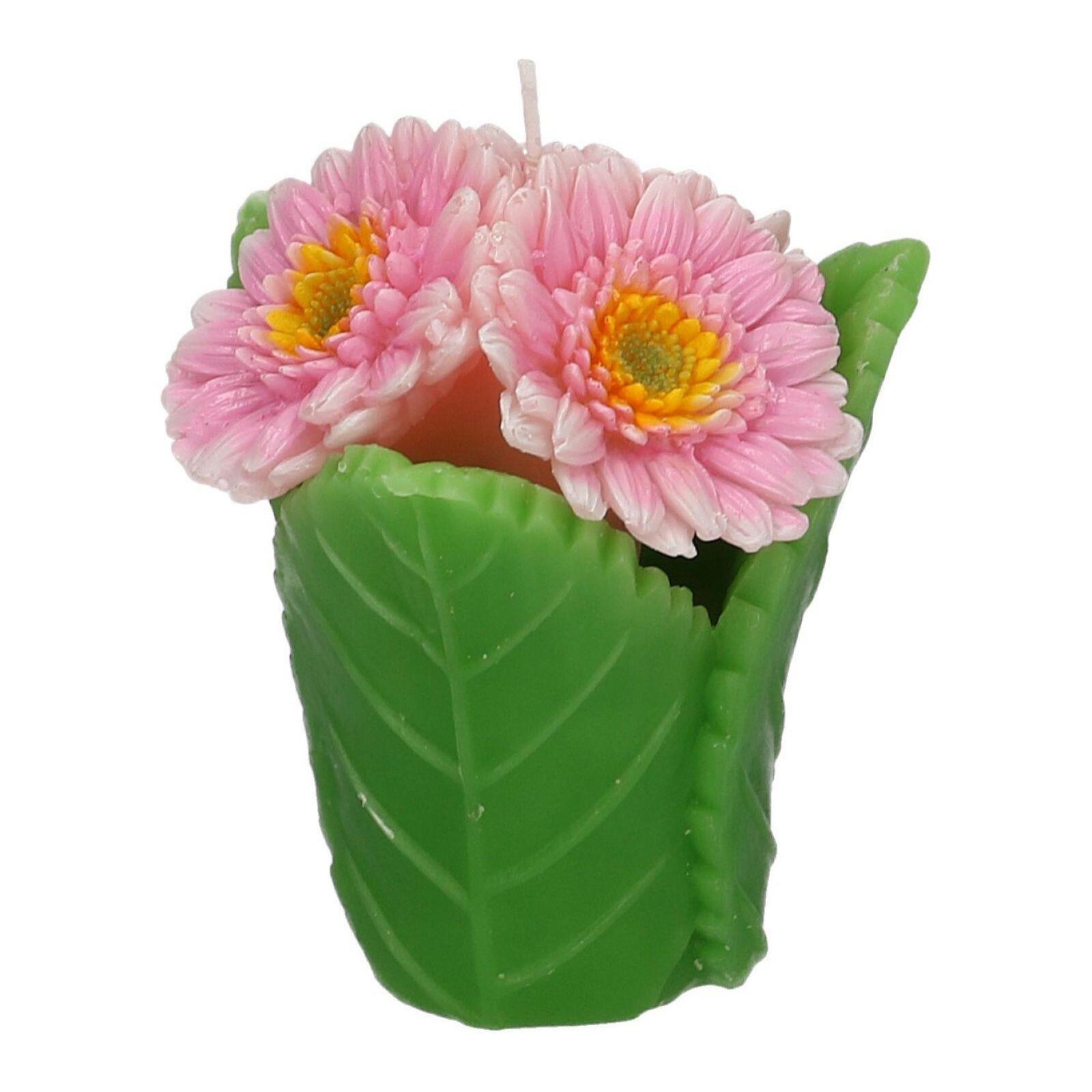 Candela a forma di margherita rosa con vaso cmø10,5h12,5