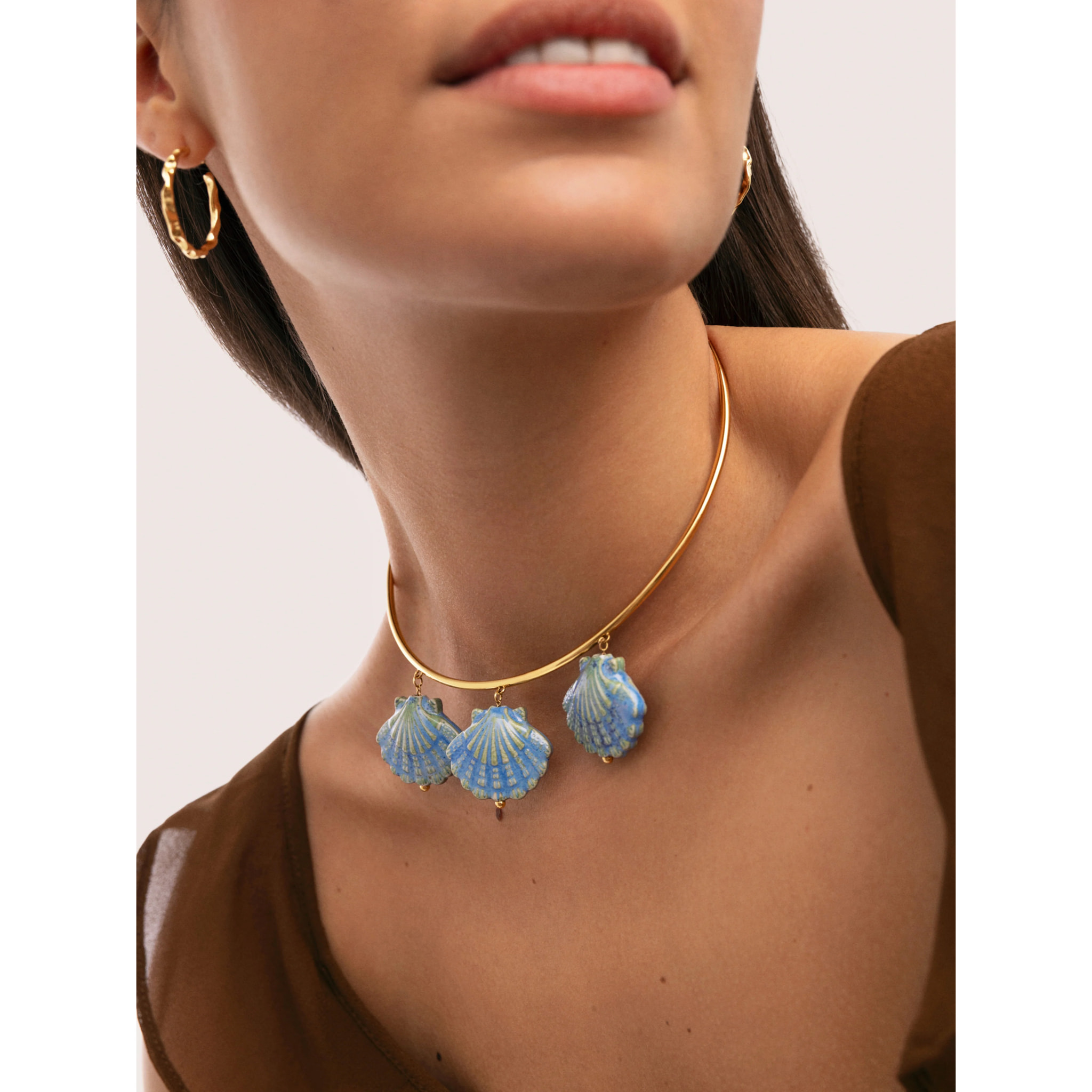 Choker Shelly Blue Acero Baño Oro