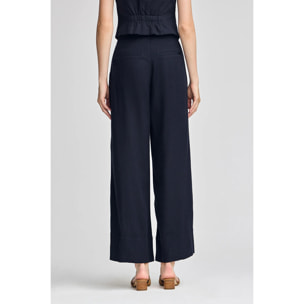 Pantaloni Deia blu marino in cotone e lino con dettagli Polo Club