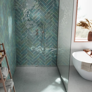 Pack receveur de douche pré-penté 164 x 120 x 4,7 cm WEDI Fundo Flex béton + bonde horizontale + écoulement linéaire + support + colle 610 + kit d'étancheité
