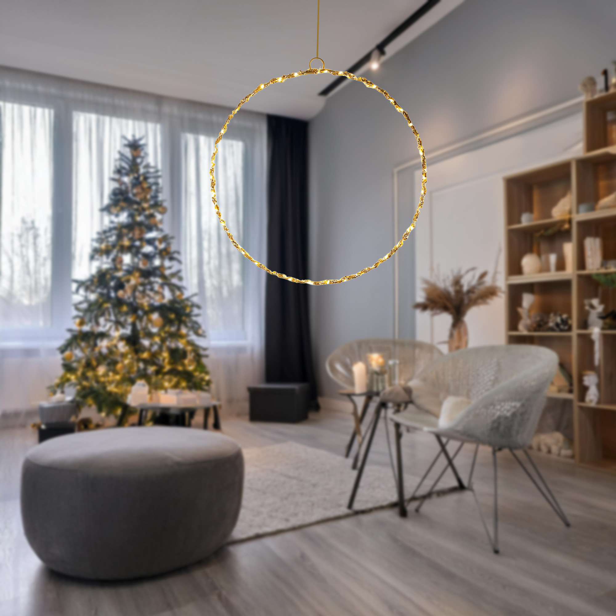 anillo luminoso con 120 luces led blancos cálidos 30x0,5x30cm