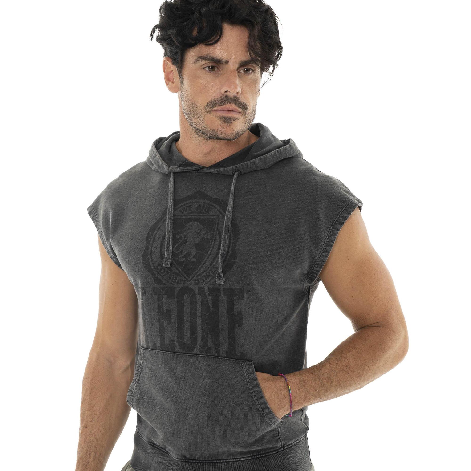 Felpa smanicata da uomo non garzata in tessuto lavato Leone Old Wash