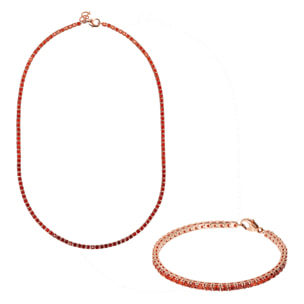 Set Collana e Bracciale Tennis con Cubic Zirconia Rosse Effetto Dégradé