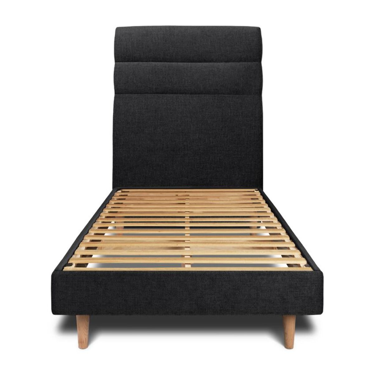 Lit avec tête de lit bandes horizontales tissu et sommier kit Ep14