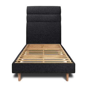 Lit avec tête de lit bandes horizontales tissu et sommier kit Ep14
