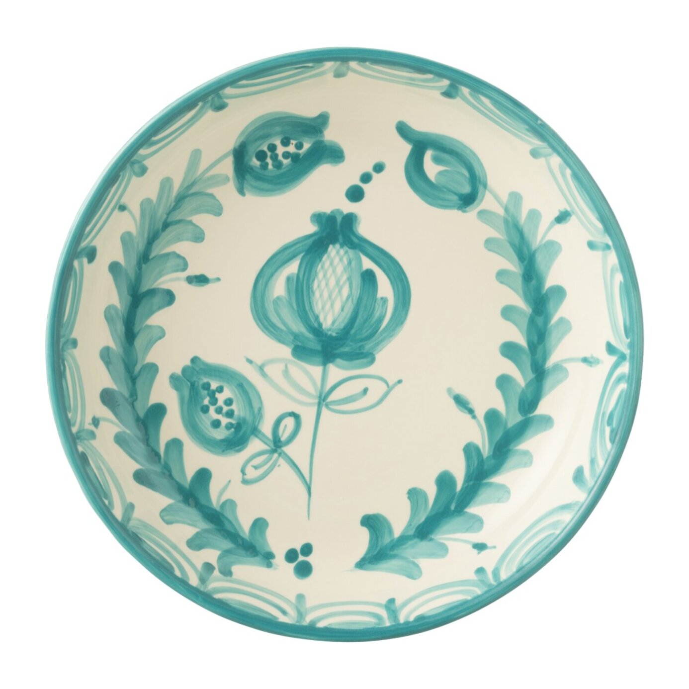 J-Line plat Granada Low - céramique - blanc/aqua - large - Ø 25 cm