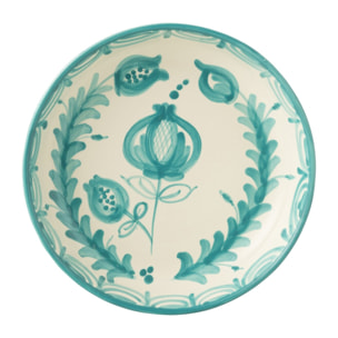 J-Line plat Granada Low - céramique - blanc/aqua - large - Ø 25 cm