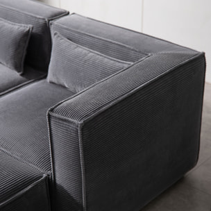 RAMOS Canapé modulable 3 places velours côtelé gris avec pouf