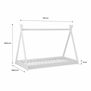 Lit Tipi en bois massif. pin naturel blanc - sommier inclus. 90x190cm - Tobias