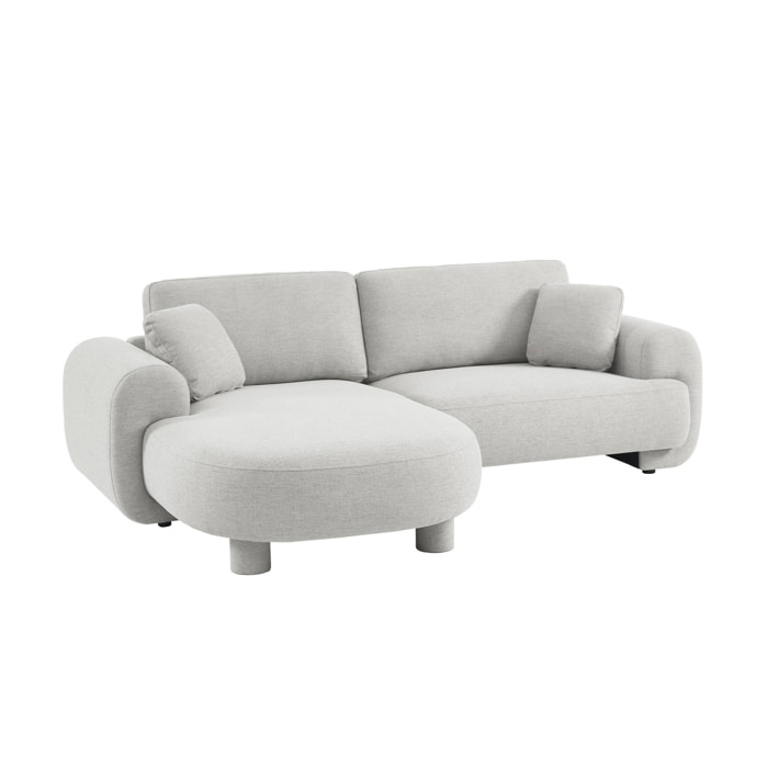 Canapé d'angle gauche 3 places tissu gris clair. pieds ronds L 231 x P 160 / 88 cm - Zenio