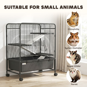 Cage mobile hamster rongeur furet 4 niveaux 2 portes 3 rampes bac profond amovible noir