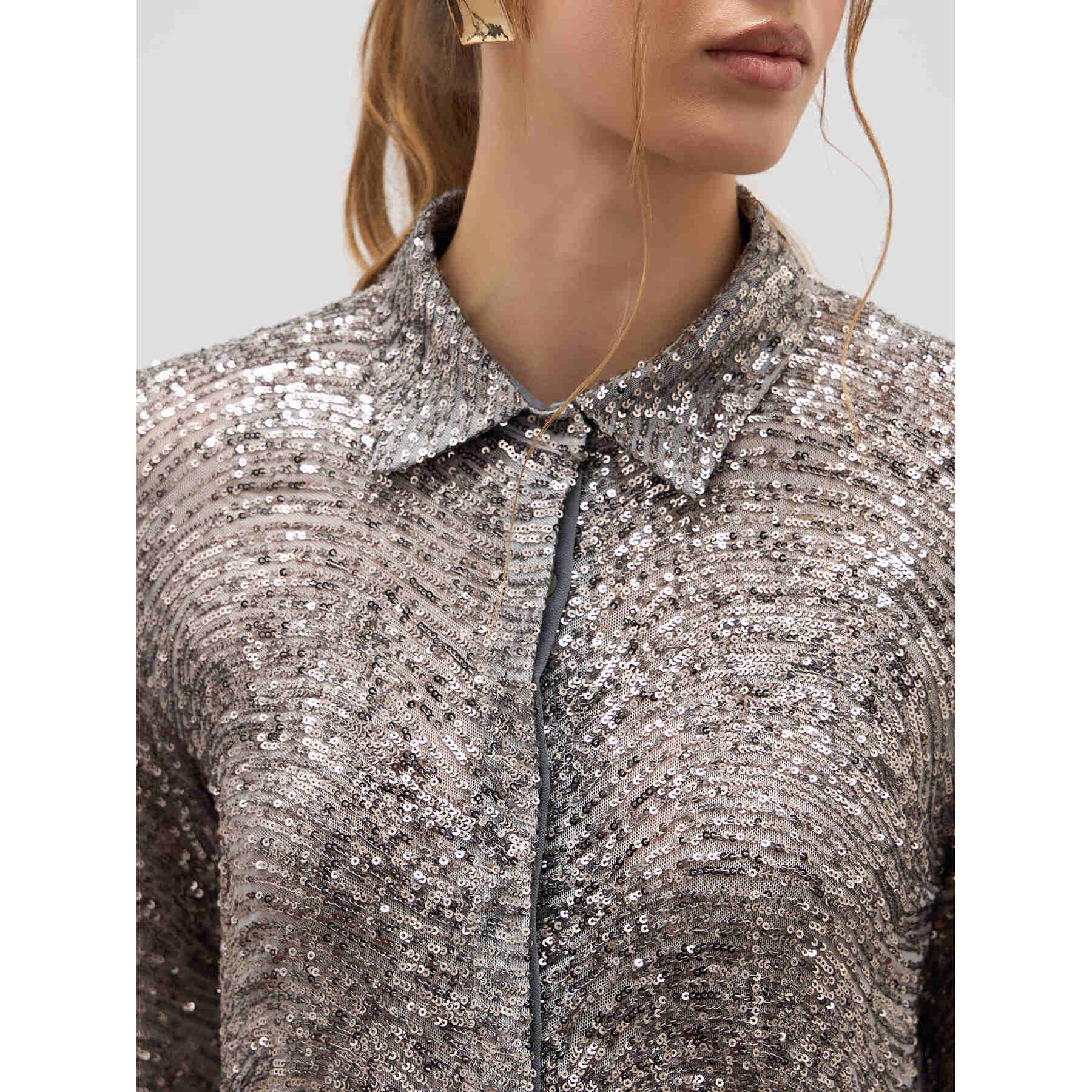 Oltre - Tulle shirt with sequins - Gris