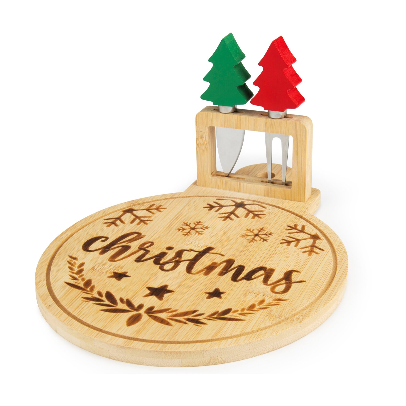 Set Tagliere con Punte Formaggio Excelsa- Christmas Wood, Bambù Legno Naturale