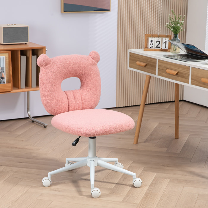 Silla de Escritorio Moderno de Borreguillo Silla Giratoria Infantil con Asiento Ajustable en Altura y Respaldo en Forma de Oso Carga 120 kg