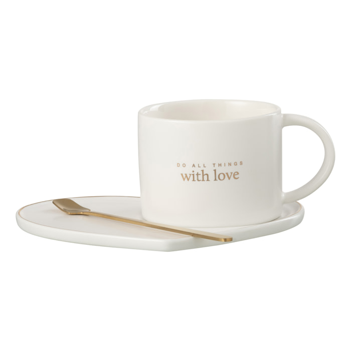 J-Line tasse + soucoupe + cuillère Coeur Anglais - porcelaine - blanc - 6 pièces