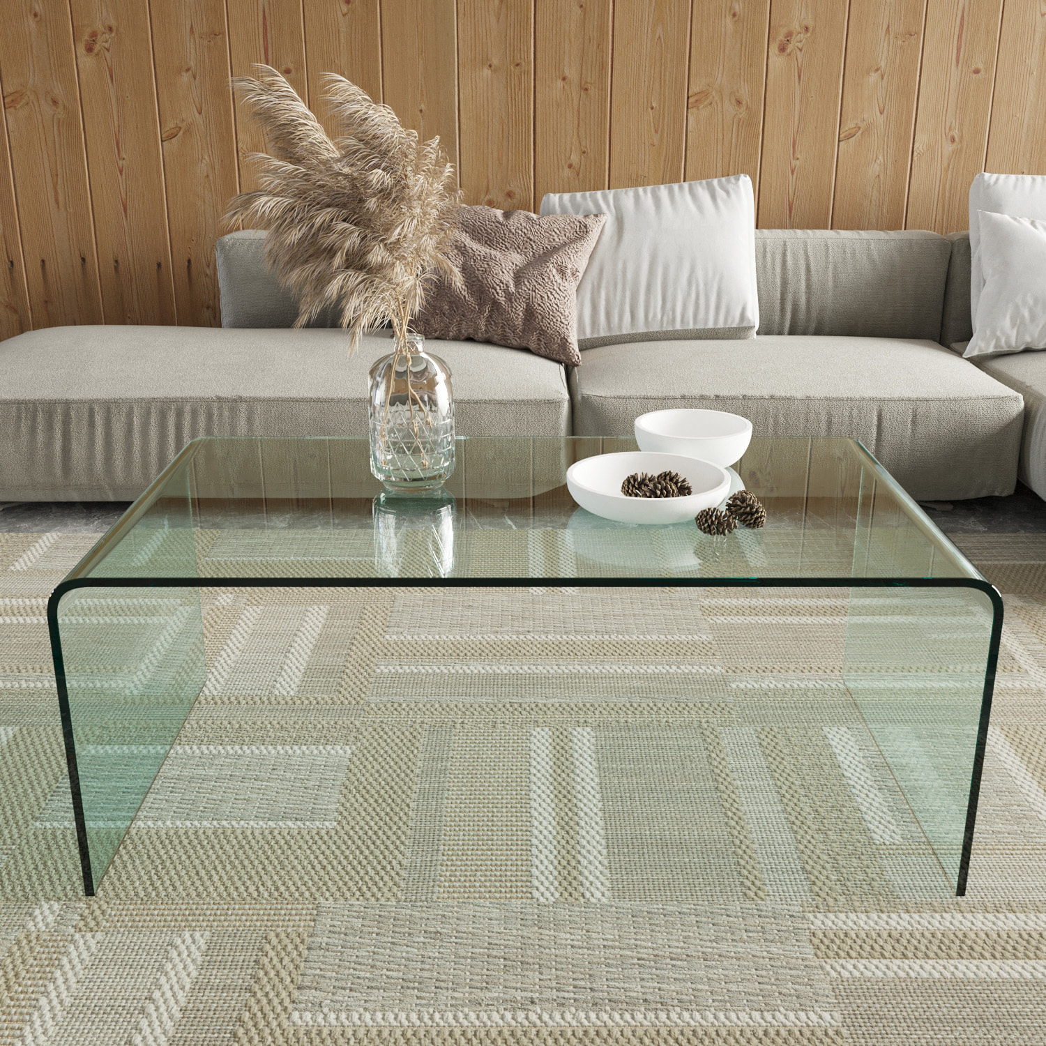 Tavolino Basso da Salotto Rettangolare in Vetro e Curvato (110 x 43 x 60 cm)- Luxury Z-01 - Design curvo e Moderno