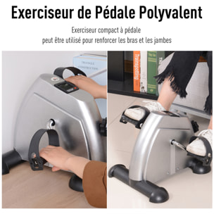 Mini vélo d'appartement pour jambes bras appareil de fitness avec écran LCD dim. 39L x 40l x 31H cm argenté