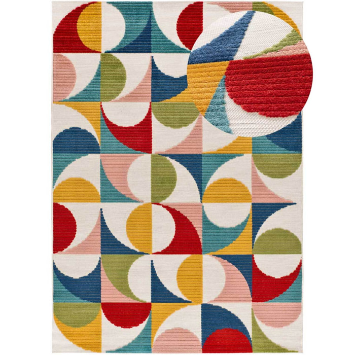 MILA Alfombra geométrica con relieve de exterior-interior multicolor, varias medidas disponibles.