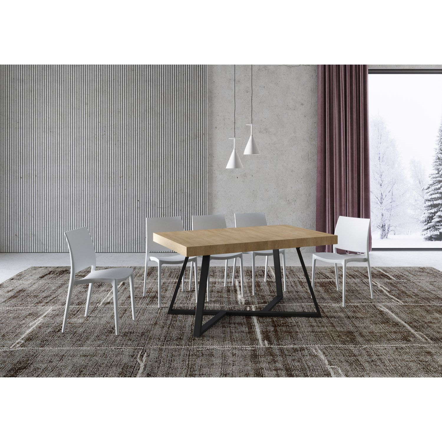 Table extensible 90x140/400 cm Booster chêne nature pieds anthracite