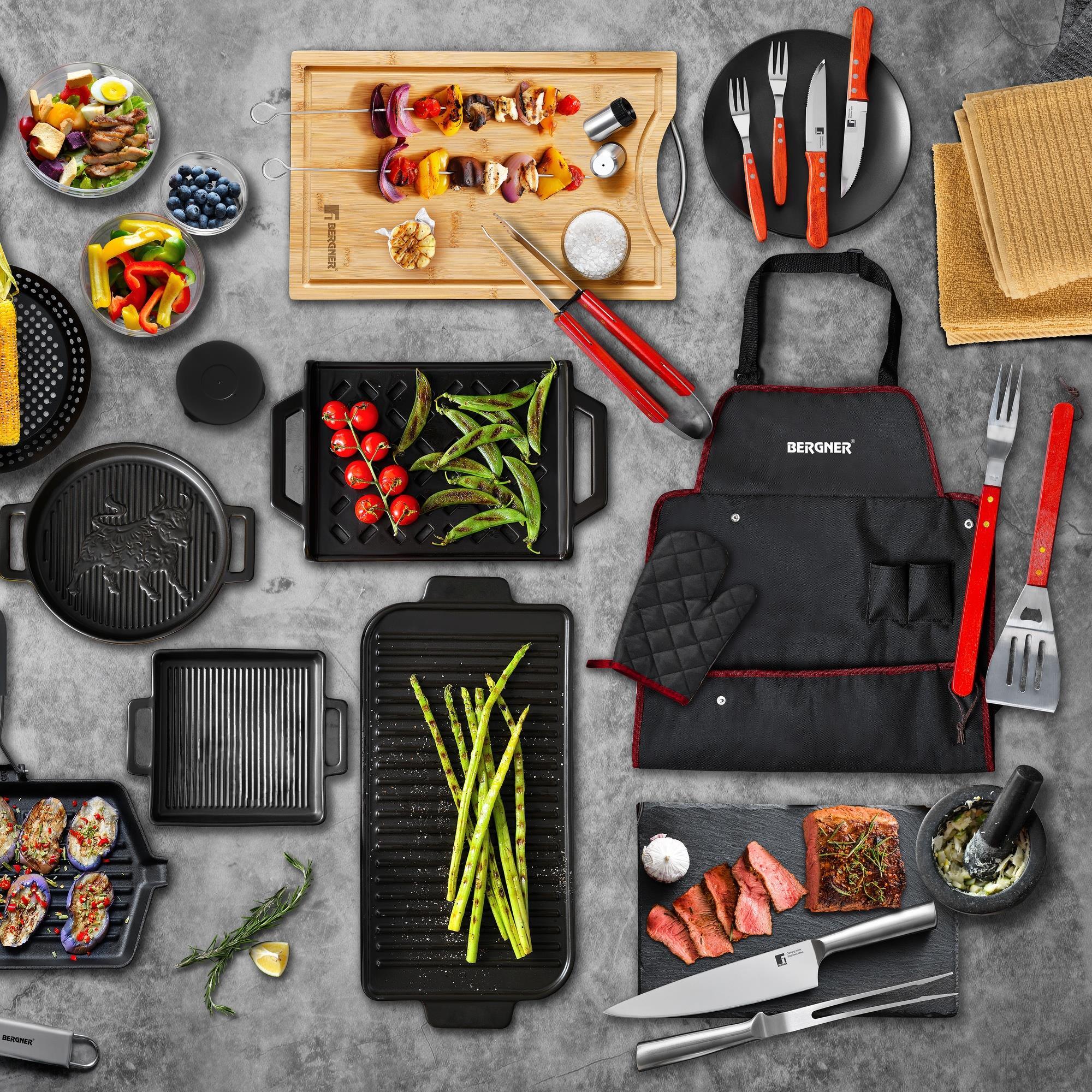 Set de cuchillo chef + tenedor para carne bbq en acero inoxidable bergner