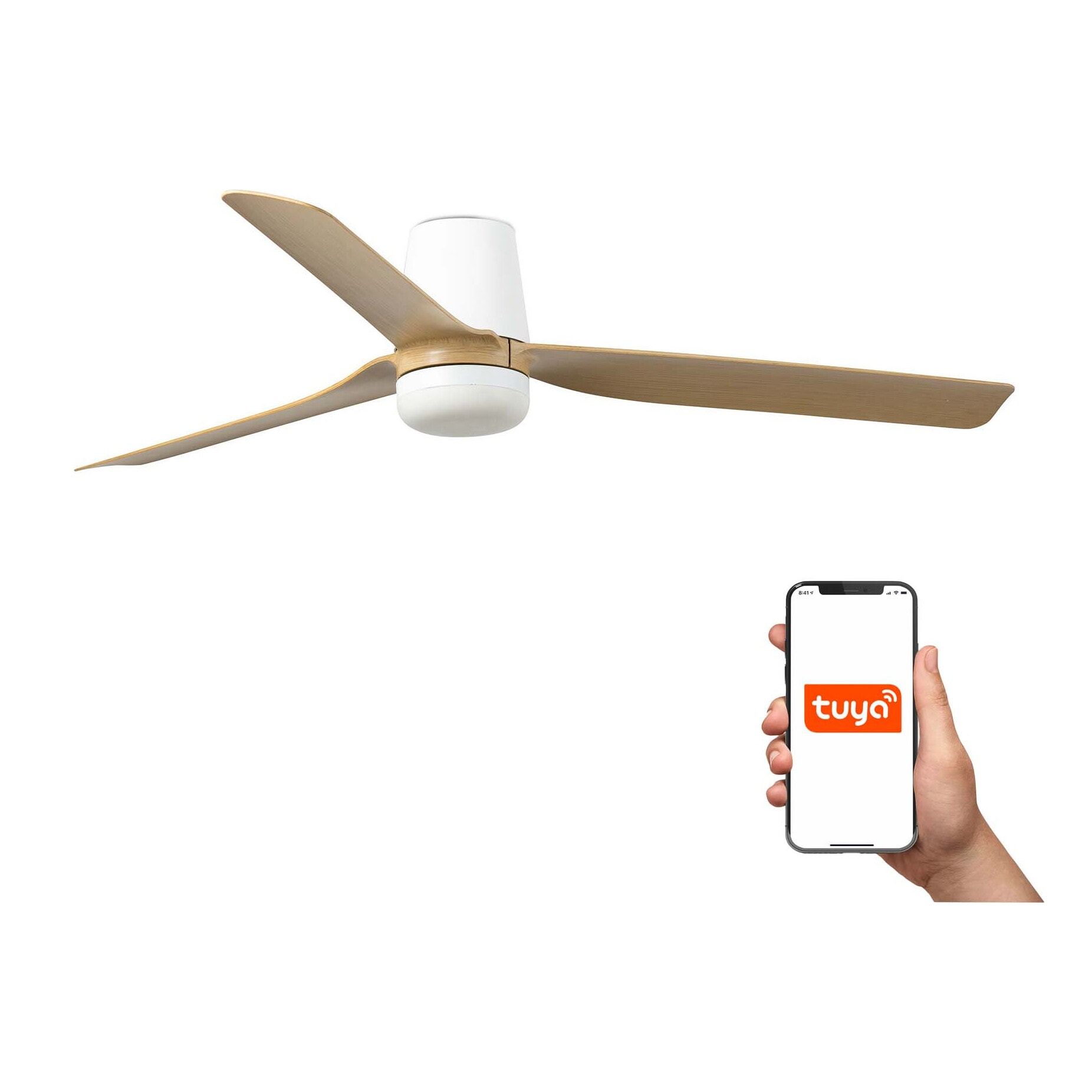 PUNT TUB M LED Ventilador de techo blanco/arce TUYA