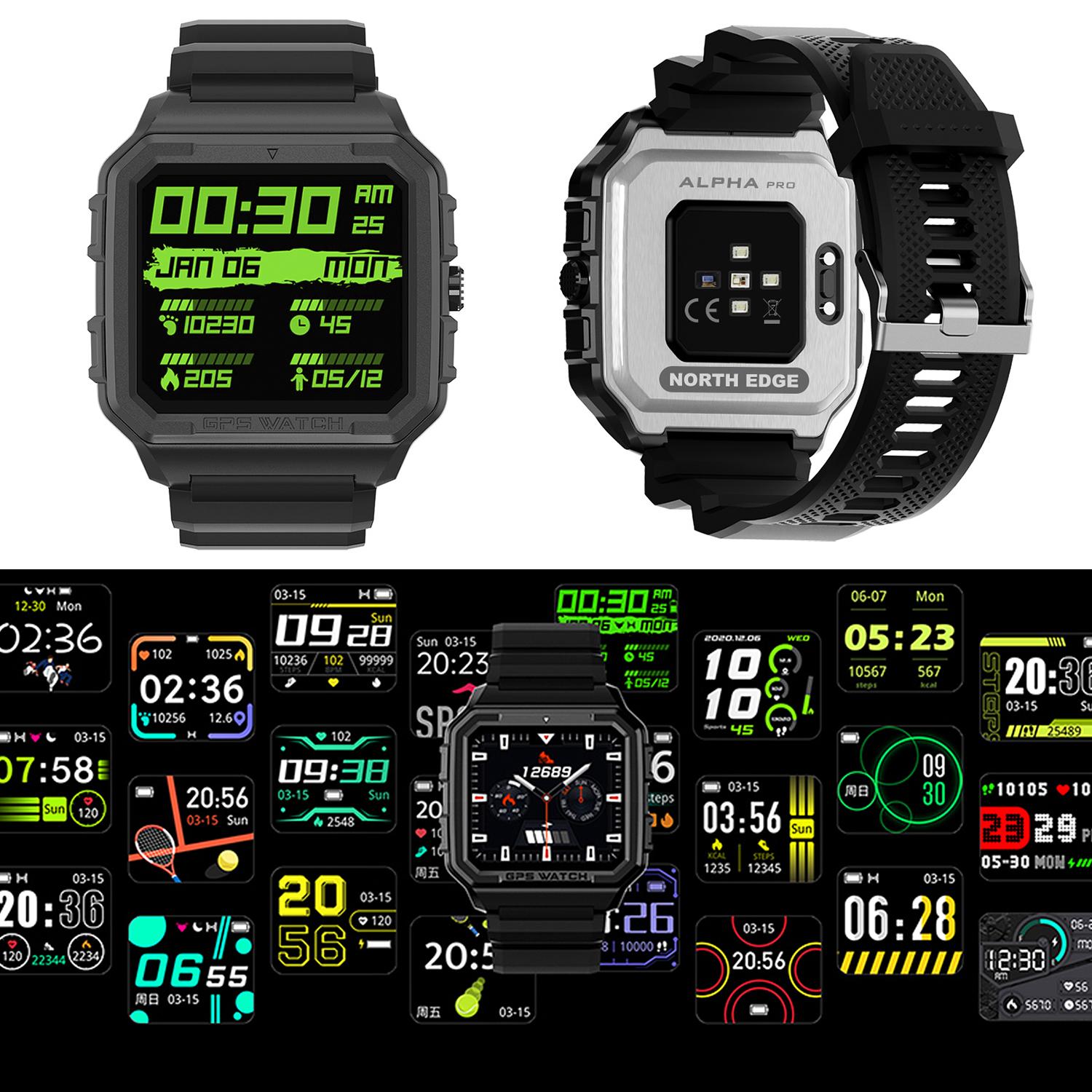 Smartwatch Alpha Pro con GPS, cardiofrequenzimetro. Varie modalità sportive, notifiche delle app.