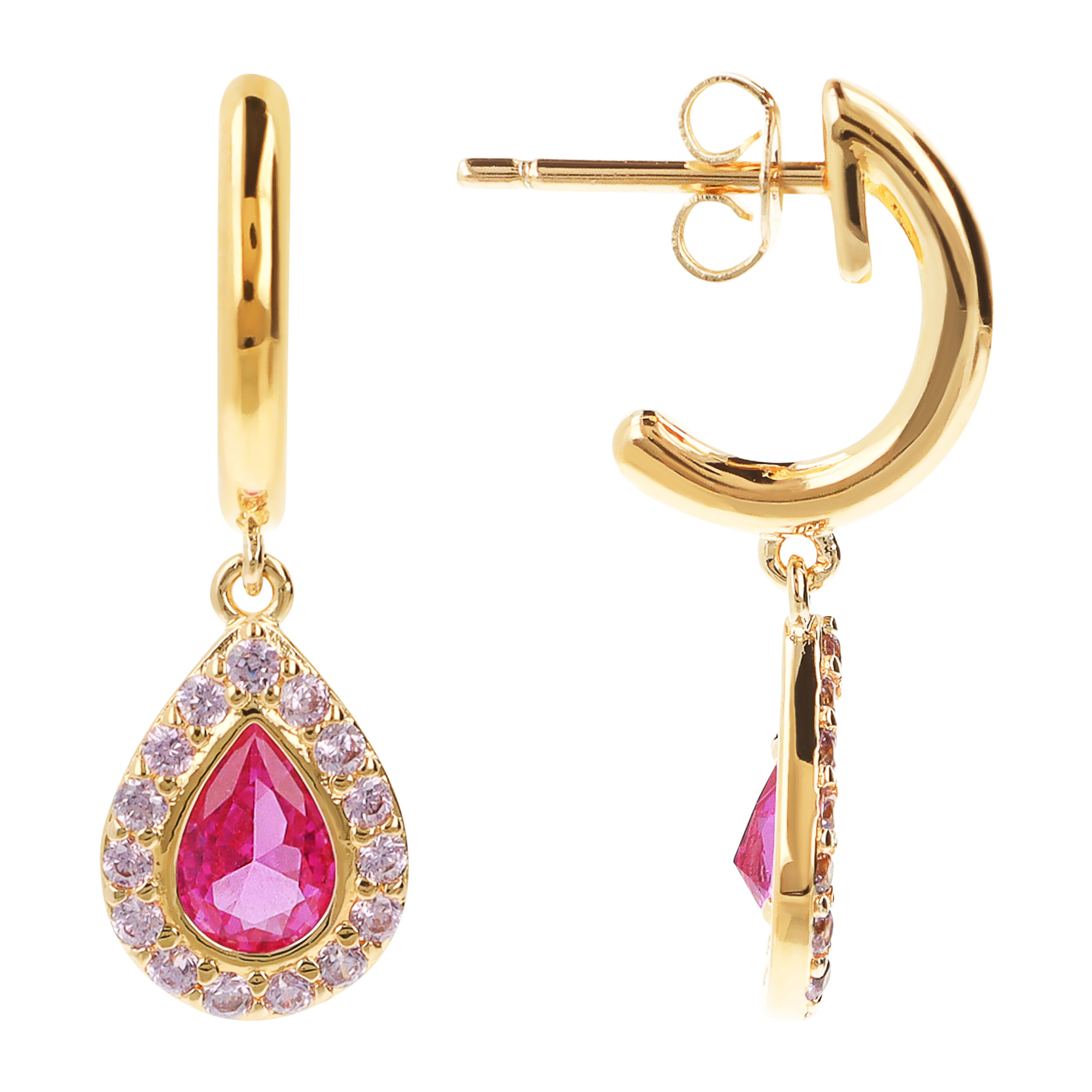 Orecchini Pendenti Golden a Goccia con Cubic Zirconia Rosa