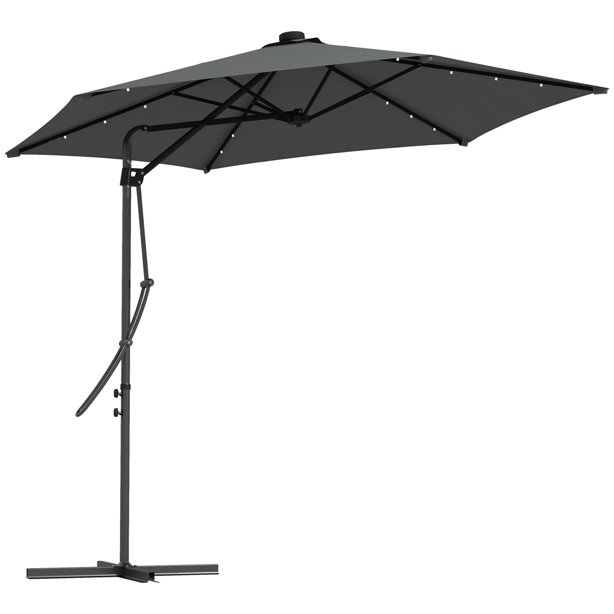 Sombrilla Voladiza de 3 m con Luces LED Sombrilla de Jardín con Manivela y Base Cruzada Parasol Excéntrico para Exterior Patio Terraza Gris Oscuro