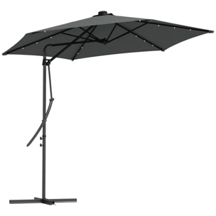 Sombrilla Voladiza de 3 m con Luces LED Sombrilla de Jardín con Manivela y Base Cruzada Parasol Excéntrico para Exterior Patio Terraza Gris Oscuro