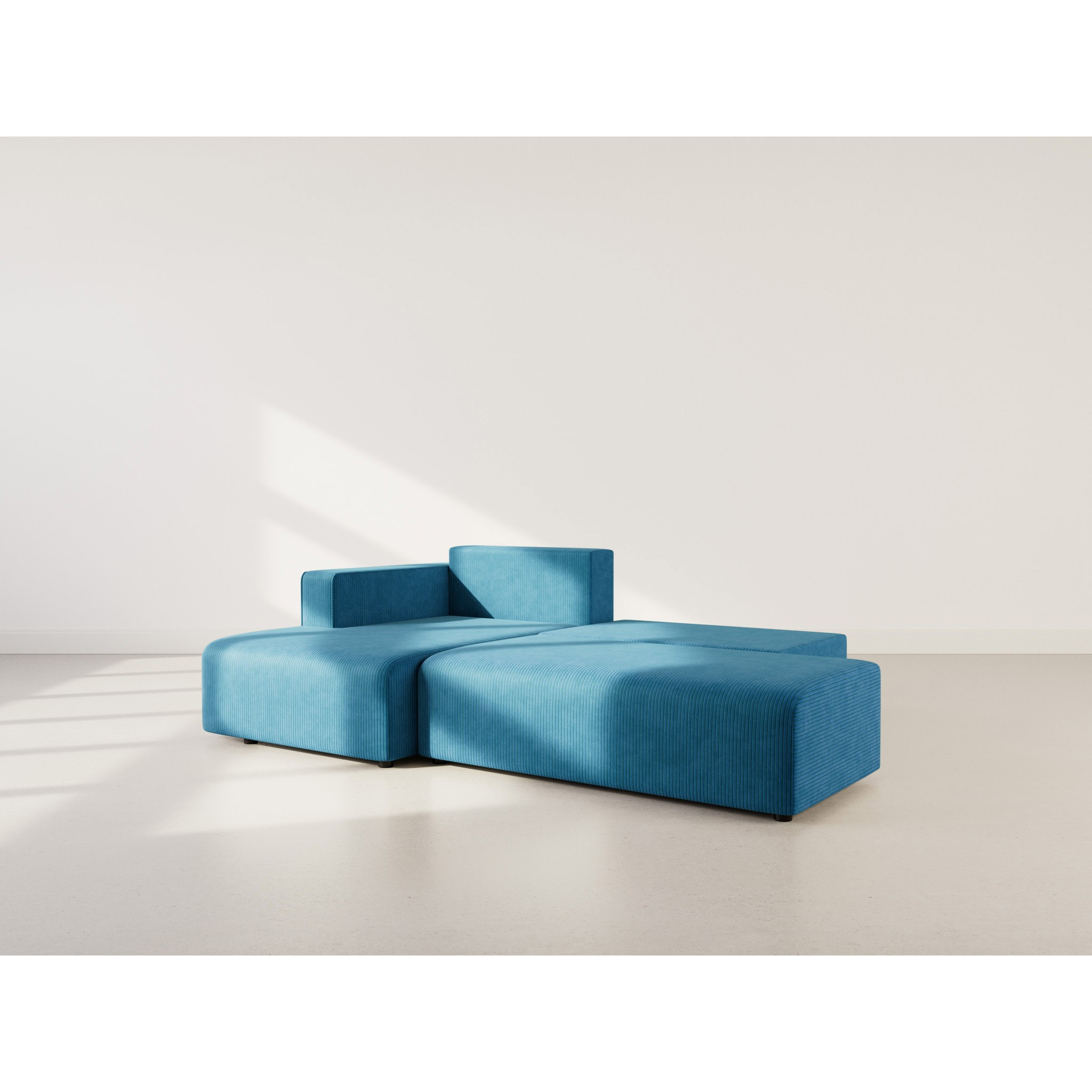 Topaze - canapé d'angle gauche 4 places convertible avec coffre en velours côtelé - Bleu