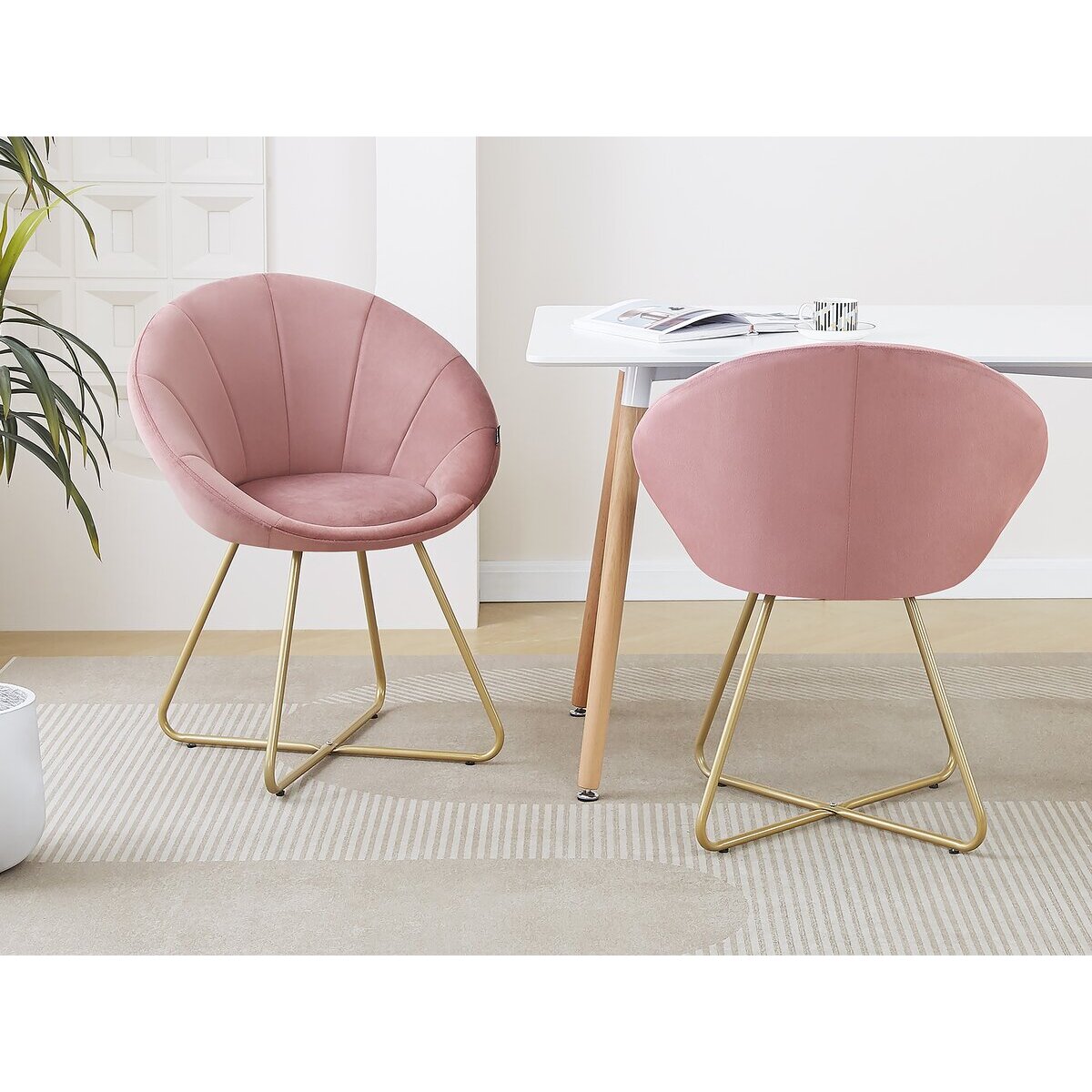 Lot de 2 chaises de salle manger en velours "Rosalie" - Rose