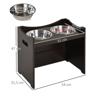 Comedero para Perros Elevado Cuencos para Perros con 2 Tazones de Acero Inoxidable y Altura Ajustable 54x31,5x47 cm Café