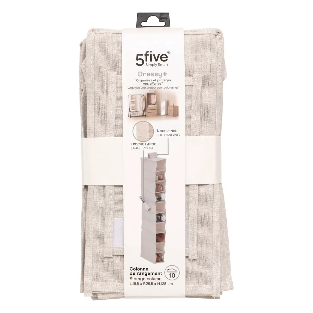 Rangement chaussures "Groomy" 10 cases avec panier beige 128x15,5cm