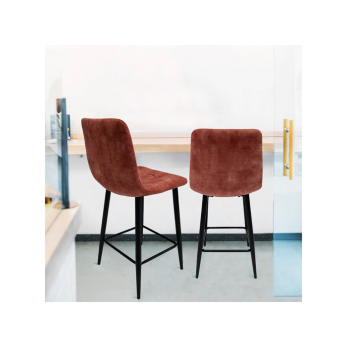 Chaise de bar capitonnée en velours - HERBY