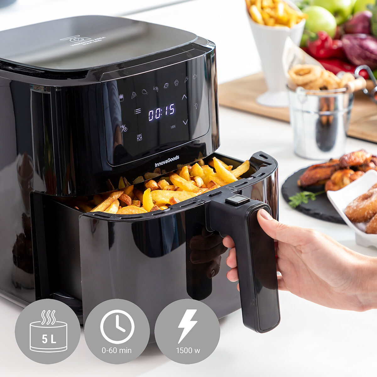 Pack Friteuse à Air avec Balance et Panier en Silicone Pliable pour Friteuses à Air InnovaGoods