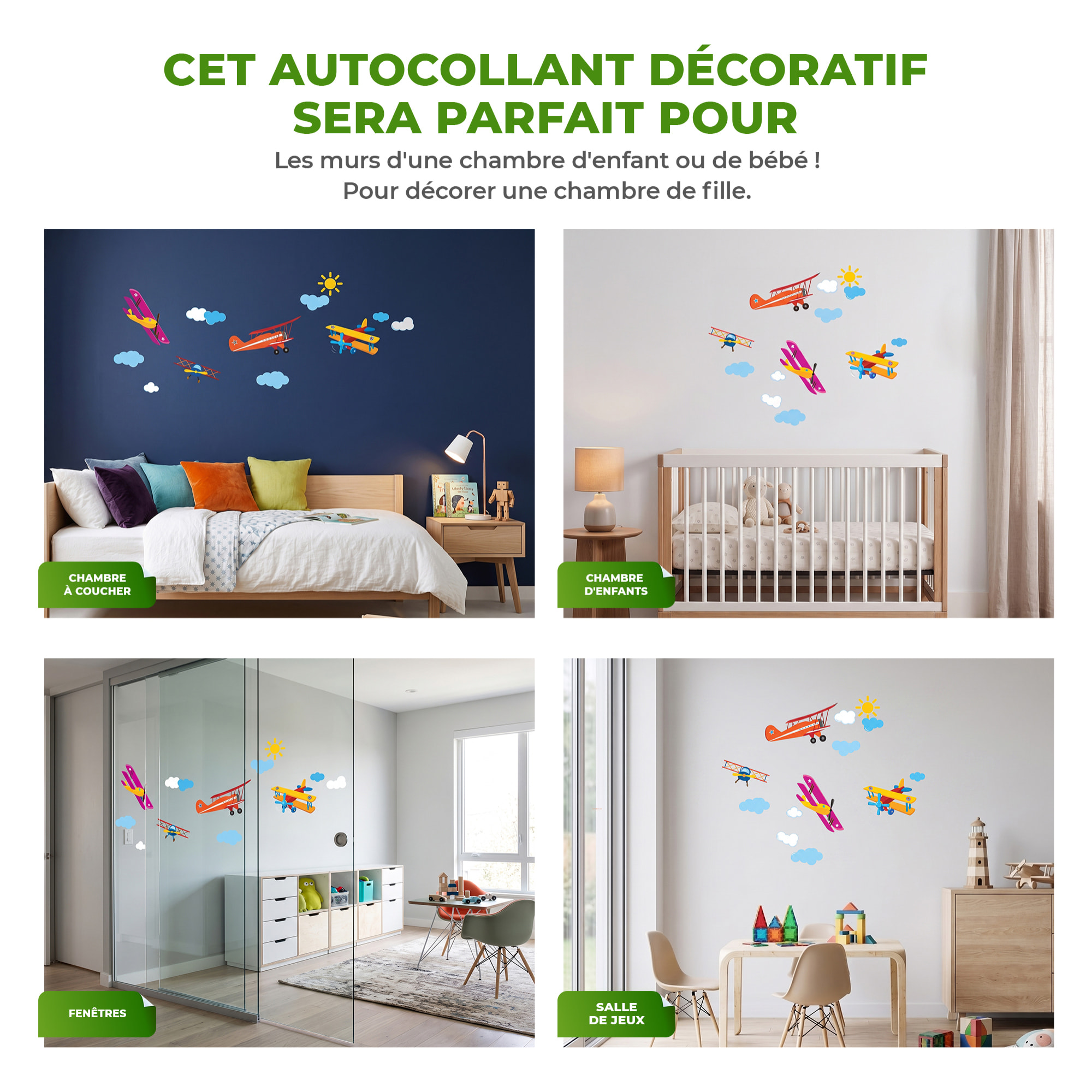 Stickers Muraux décoration adhésifs avions chambre enfant