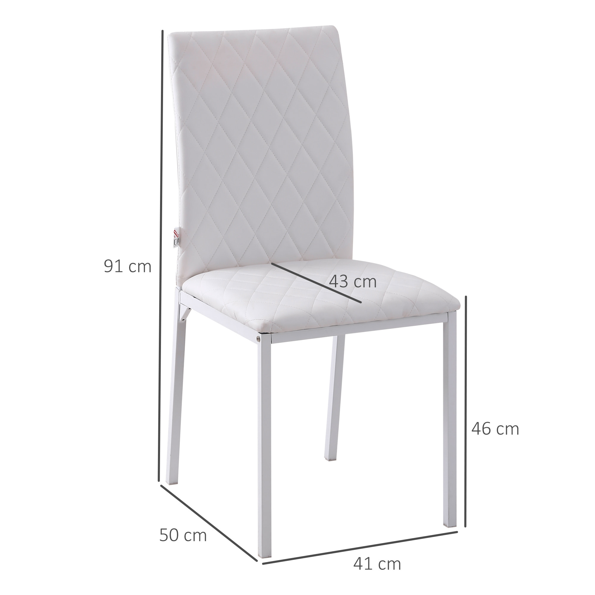 Set de 4 Sillas de Comedor Tapizadas en Polipiel y Patas de Metal Sillas Modernas para Cocina Dormitorio Carga 120 kg 41x50x91 cm Blanco