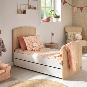 Chambre bébé trio: Lit bébé 70x140 évolutif, commode à langer 3 tiroirs et armoire 2 portes décor bois chêne et blanc