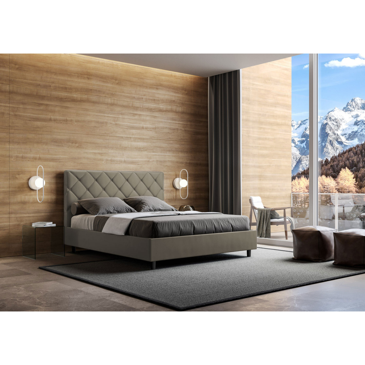 Letto matrimoniale con rete imbottito 160x200 similpelle cappuccino Priya