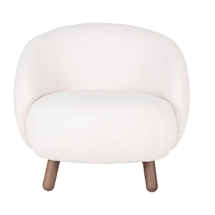 Nayeli - fauteuil avec pieds en bois d'hévéa - en tissu bouclette - Blanc